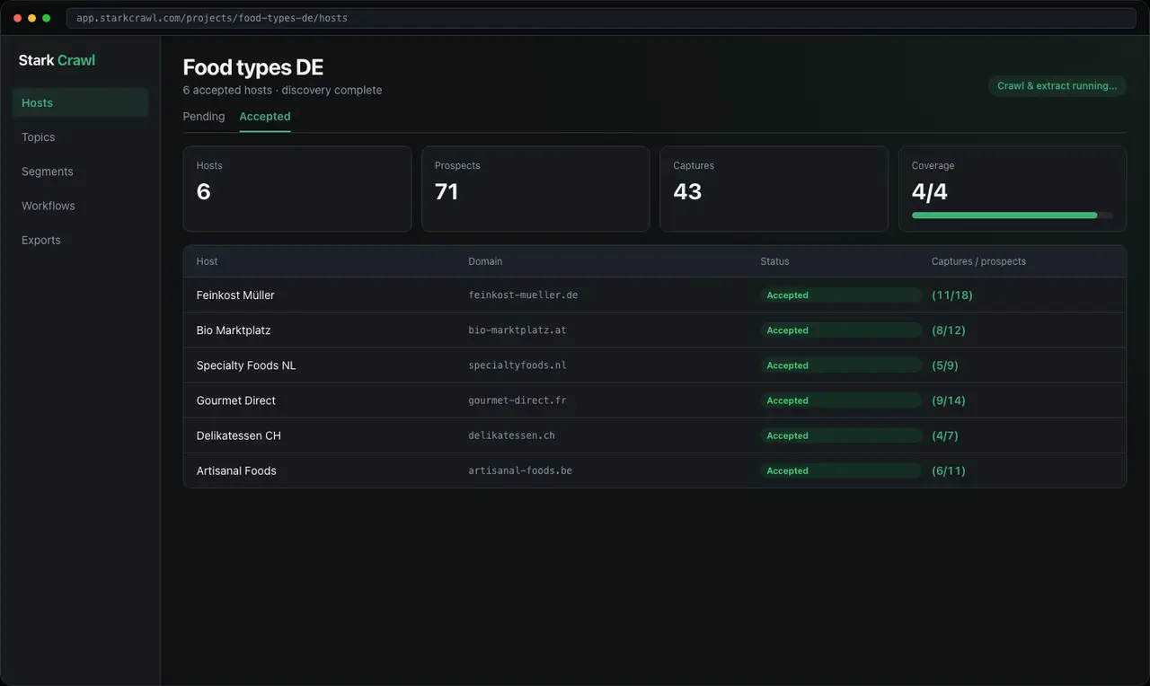 Stark Crawl interface
